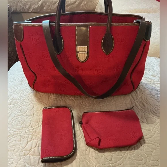 DOONEY & BOURKE Vintage Bundle Red Bags Double Pocket and Monogram 6 Pieces - Picture 2 of 15